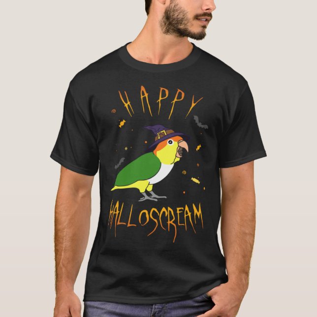T-shirt Happy Halloscream White Bellied Caique Witch Hat B (Devant)