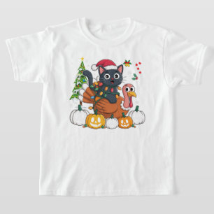 T-shirt Happy HalloThanksMas Chat noir Turquie Citrouilles