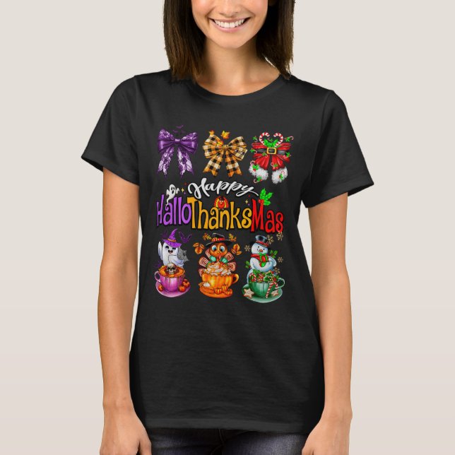 T-shirt Happy Hallothanksmas Coquette Bow Coffee Latte Can (Devant)
