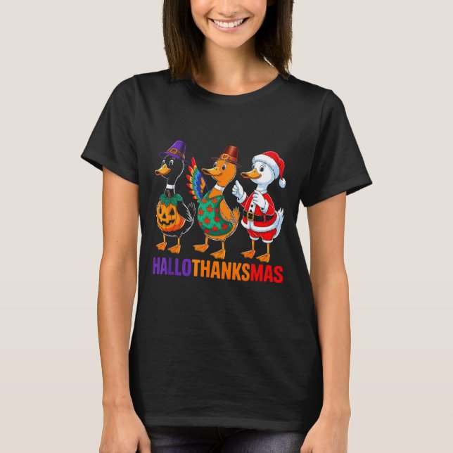 T-shirt Happy Hallothanksmas Duck Lover Halloween Merry Ch (Devant)