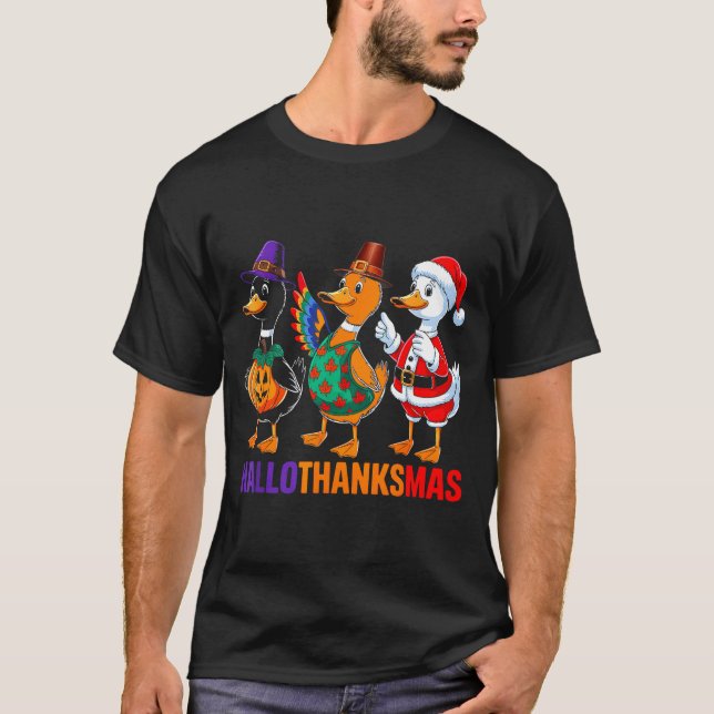 T-shirt Happy Hallothanksmas Duck Lover Halloween Merry Ch (Devant)