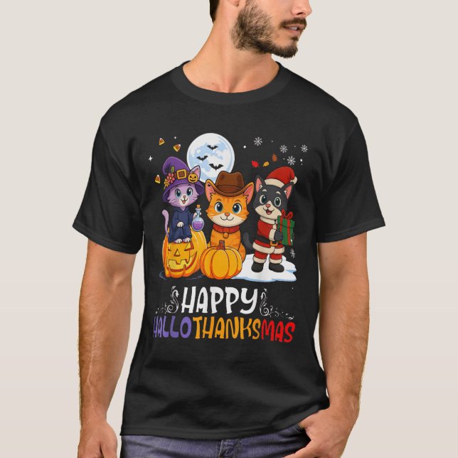 T-shirt Happy Hallothanksmas Funny Halloween Thanksgiving  (Devant)