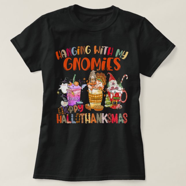 T-shirt Happy Hallothanksmas Gnome Happy Avec Mes Gnomies (Design devant)