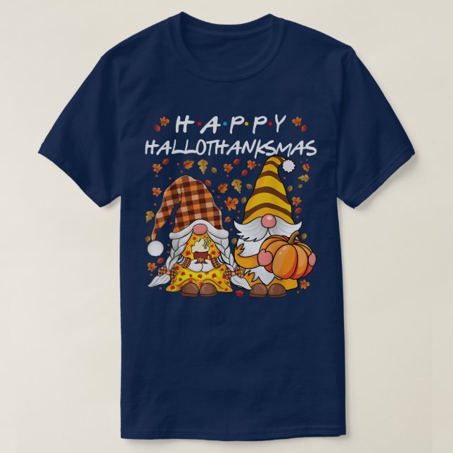 T-shirt Happy HalloThanksMas Gnomes Citrouille Gnomes Fall (Design devant)