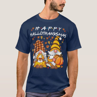 T-shirt Happy HalloThanksMas Gnomes Citrouille Gnomes Fall