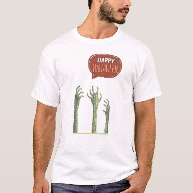 T-shirt Happy Halloween 3 mains effrayant | Tee éffrayante (Devant)