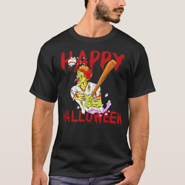 T-shirt Happy Halloween Baseball Zombie Costume de basebal (Devant)