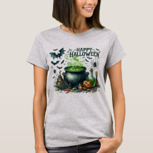 T-shirt Happy Halloween Cauldron Bats Spider