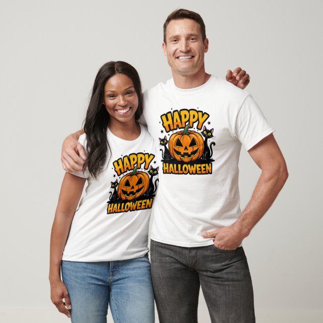 T-shirt Happy Halloween Chats noirs (Unisexe)