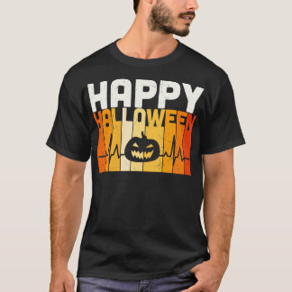 T-shirt Happy Halloween Citrouille Heartbeat Funny Hallowe