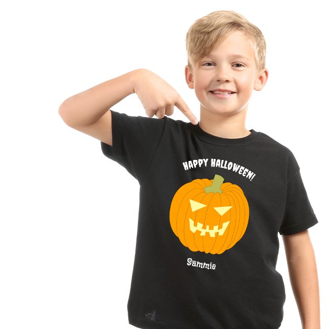 T-shirt Happy Halloween Citrouille Nom personnalisé Enfant (Créateur téléchargé)