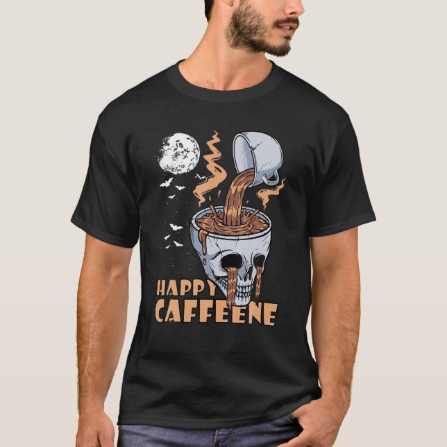 T-shirt Happy Halloween Coffee Skull Skeleton Costume (Devant)