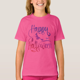 T-shirt Happy Halloween dégradé volant sorcière chat T-Shi