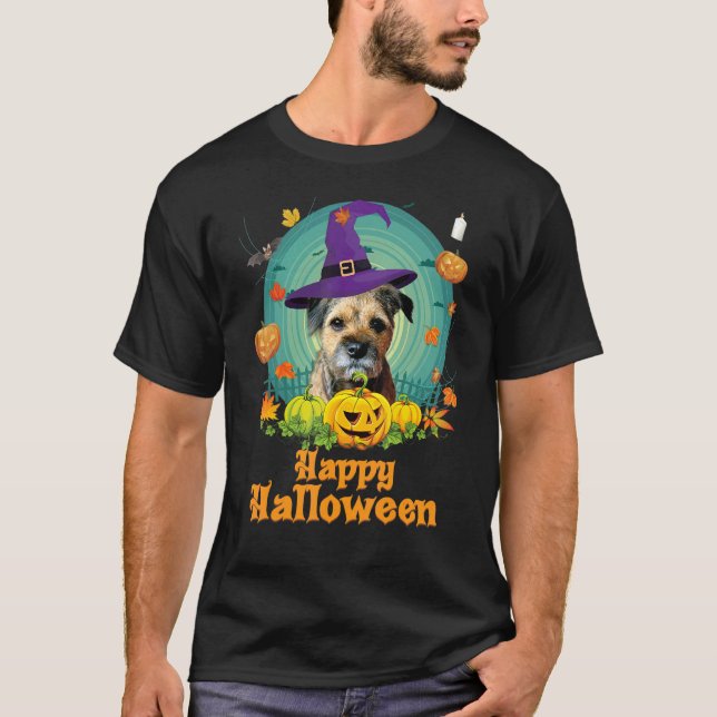T-shirt Happy Halloween frontière Terrier Chien Citrouille (Devant)