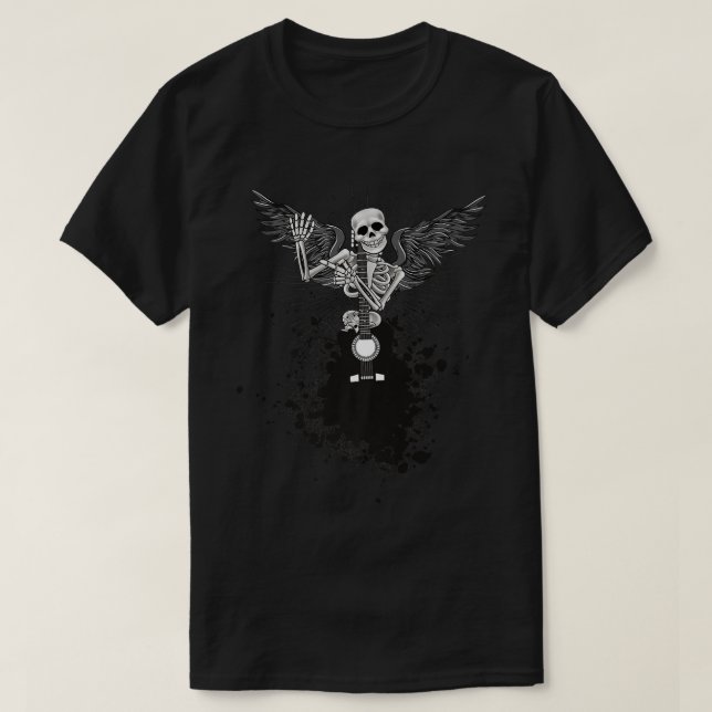 T-shirt Happy Halloween Funny Skeleton Playing Guitar Pump (Design devant)