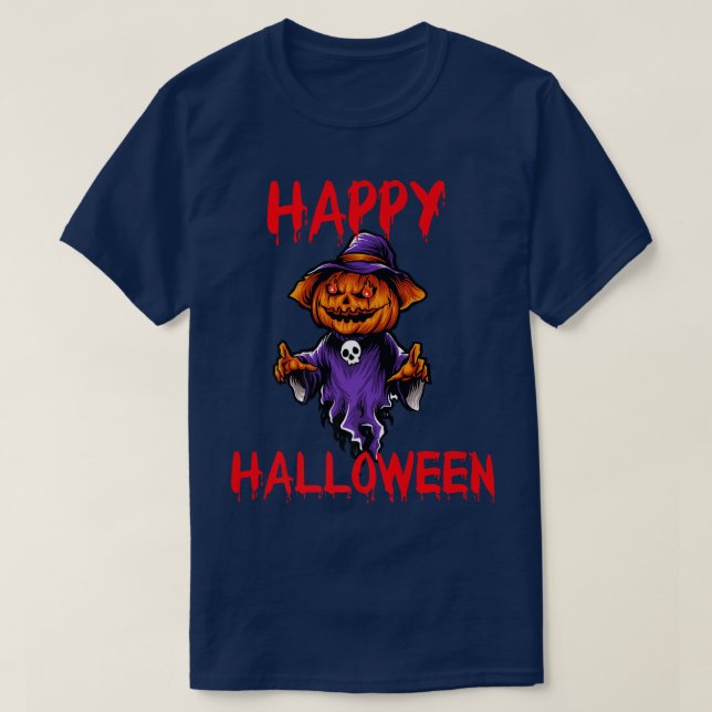 T-shirt Happy Halloween Ghost Jack-o'-lantern Citrouille e (Design devant)