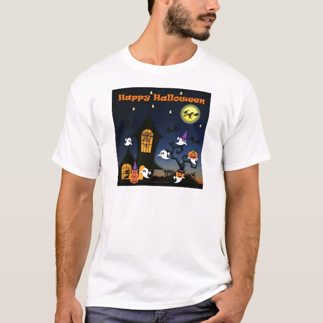 T-shirt Happy Halloween Haunted House (Devant)