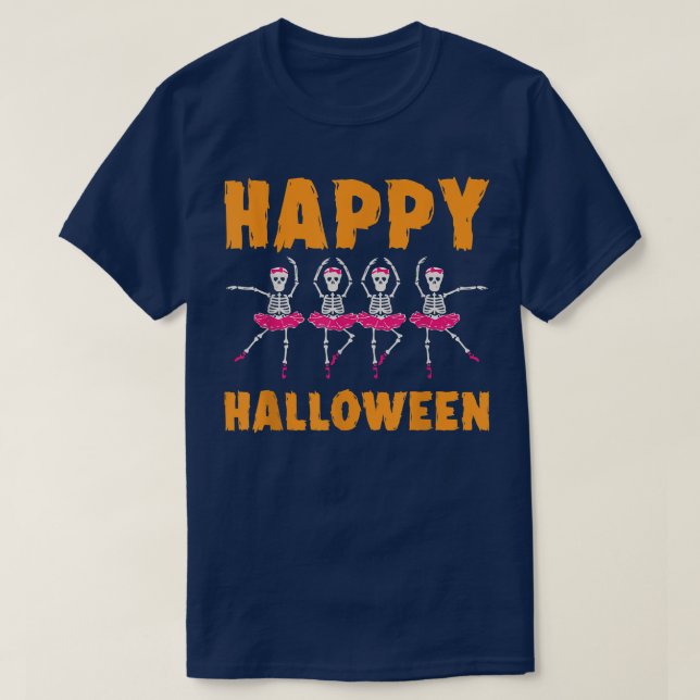 T-shirt Happy Halloween Lazy Costume Danser Skeleton Ball (Design devant)