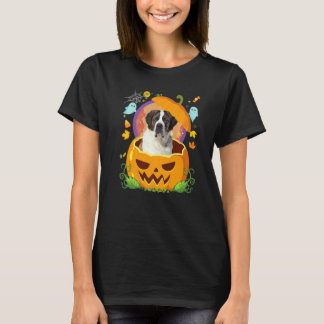 T-shirt Happy Halloween Pumpkin St Bernard Dog Witch Cute 