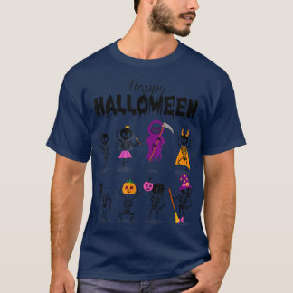 T-shirt Happy Halloween Scary Dancing Skeleton Costume Des