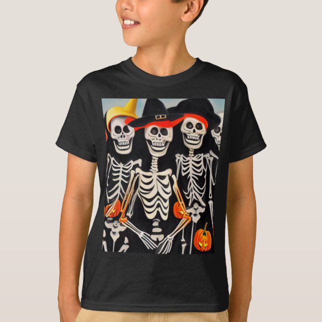 T-shirt Happy Halloween Skeletons (Devant)