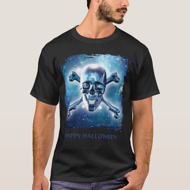 T-shirt Happy Halloween. Space skull (Devant)