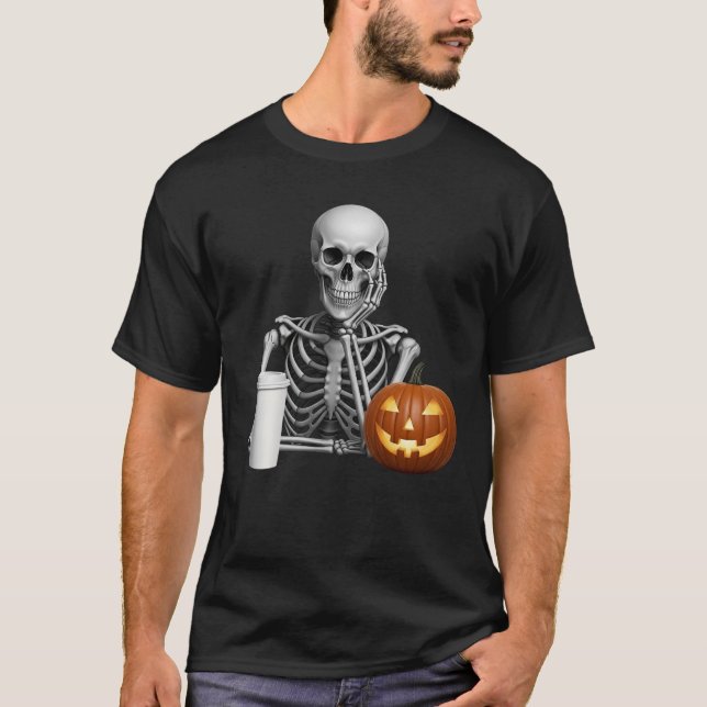 T-shirt Happy Halloween squelette Citrouille épice effroi (Devant)