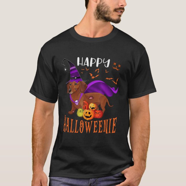 T-shirt Happy Halloween Weenie Dachshund Chien Sorcière P  (Devant)