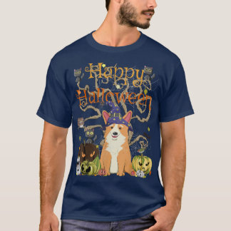 T-shirt Happy Halloween Witch Corgi Cats Pumpkin Cute Jack