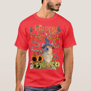 T-shirt Happy Halloween Witch Corgi Pumpkin Black Cat Jack