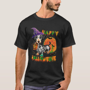 T-shirt Happy Halloweenie Dachshund Chien Ghost Halloween