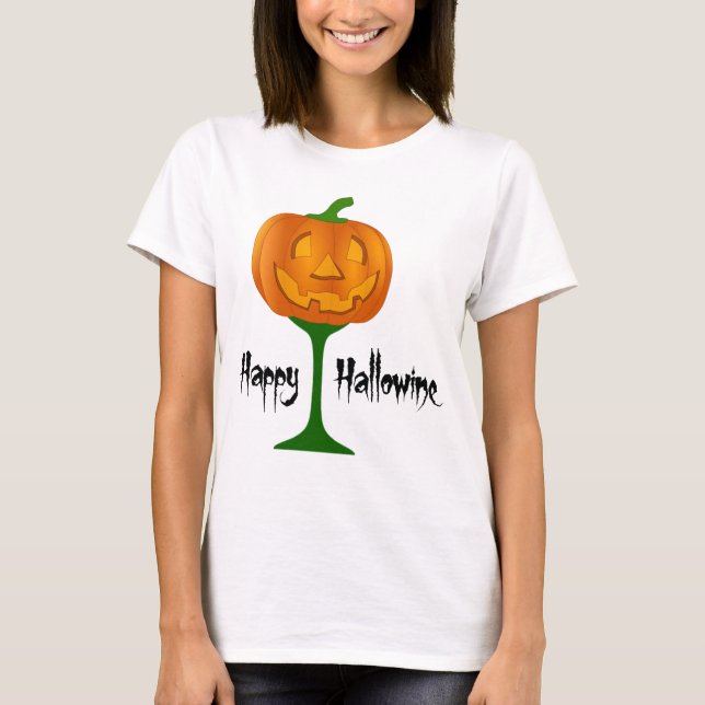 T-shirt Happy Hallowine Vin Citrouille Halloween (Devant)