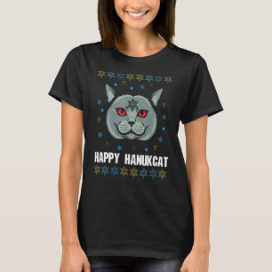 T-shirt Happy Hanukcat Cat Menorah Ugly Chanukah Jewish Ch
