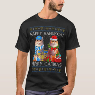 T-shirt Happy Hanukcat Merry Catmas Ugly Christmas Chanuka