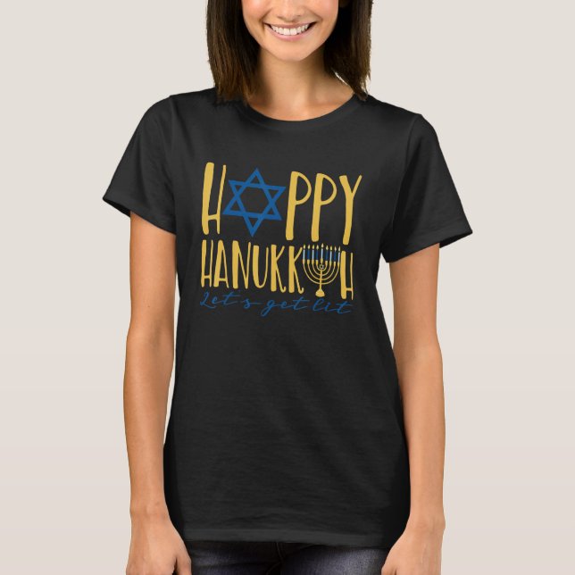 T-shirt Happy Hanukkah 2022 Let's Get Lit Jewish Menorah C (Devant)