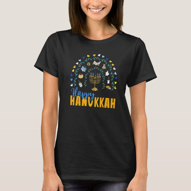 T-shirt Happy Hanukkah Chanukah Rainbow Menorah Jewish Hol (Devant)
