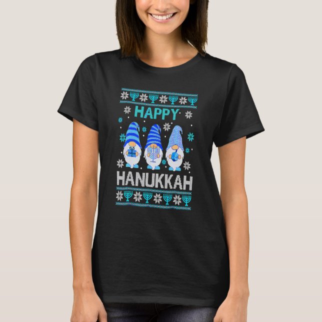 T-shirt Happy Hanukkah Gnome Gnomies Menorah Pajama Ugly 7 (Devant)