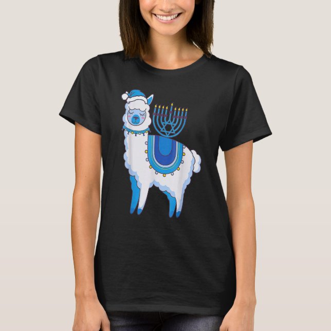 T-shirt Happy Hanukkah Llamakkah Llama Menorah Alpaca Jewi (Devant)