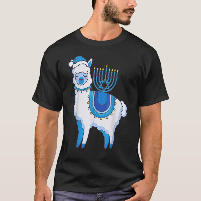 T-shirt Happy Hanukkah Llamakkah Llama Menorah Alpaca Jewi (Devant)