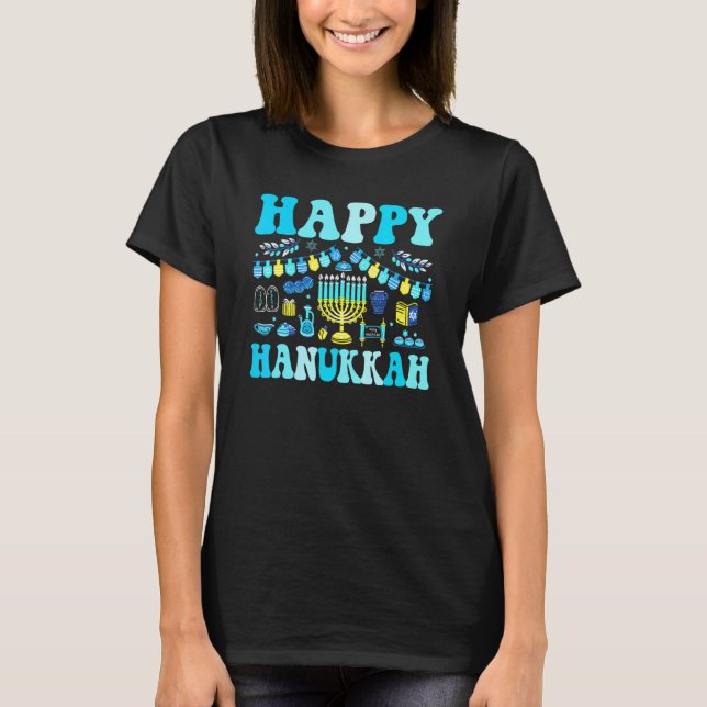 T-shirt Happy Hanukkah Menorah Dreidel Book Latkes Pajamas (Devant)
