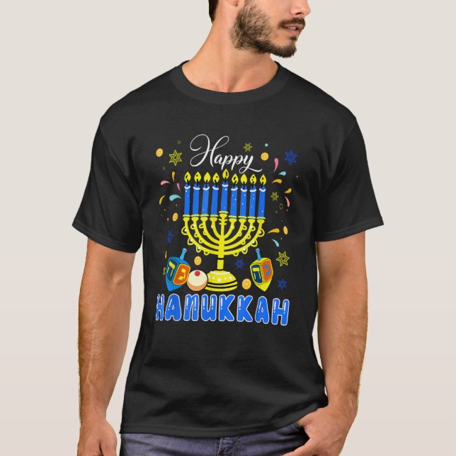 T-shirt Happy Hanukkah Menorah Dreidel Proud Jewish Family (Devant)