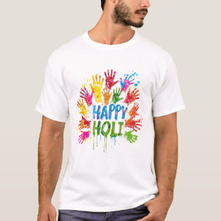 T-shirt Happy Holi mains colorées | Célébration de l'Inde