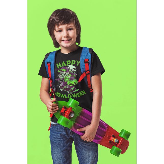 T-shirt Happy Howl-o-ween Wolf équitation sur skateboard (Créateur téléchargé)