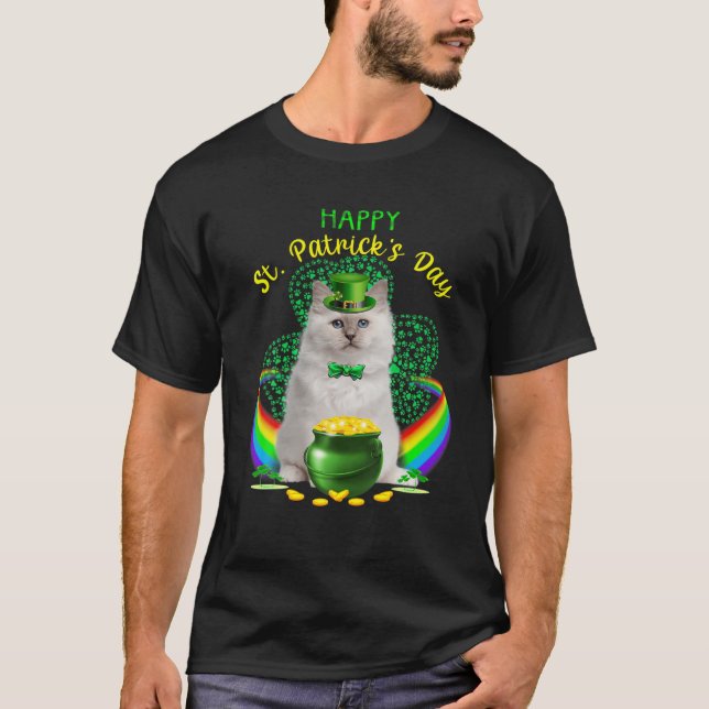 T-shirt Happy Jour de la Saint Patrick blanc chat Leprecha (Devant)