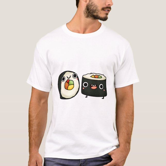 T-shirt Happy Kawaii Sushi Rolls (Devant)