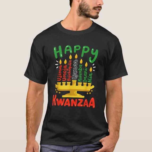 T-shirt Happy Kwanzaa Seven Principles Kinara Candles Men  (Devant)