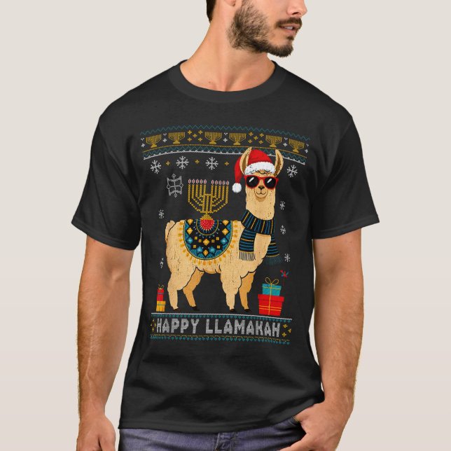 T-shirt Happy Llamakah Funny Ugly Hanukkah Sweater Llama P (Devant)