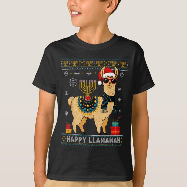 T-shirt Happy Llamakah Funny Ugly Hanukkah Sweater Llama P (Devant)