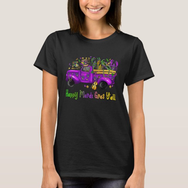 T-shirt Happy Mardi Gras Y'all Truck Leopard Mardi Gras Bo (Devant)