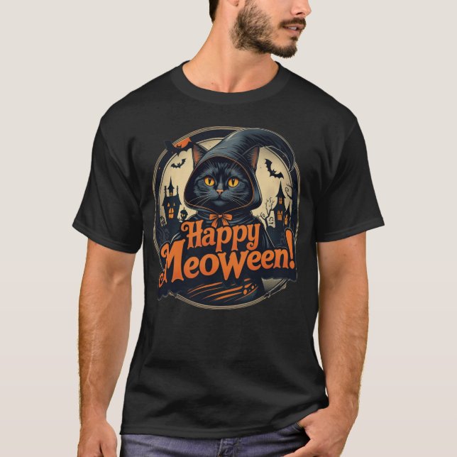 T-shirt Happy Meoween Chat Kitty Éffrayant Halloween T-shi (Devant)